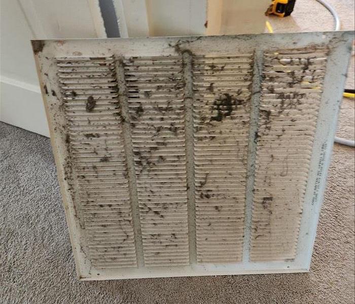 A dirty, dusty air vent is shown.